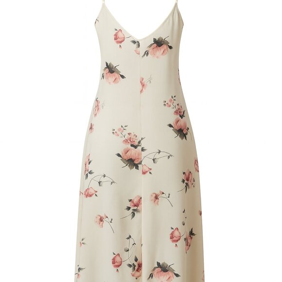 Love Fire Floral Slip Dress Women’s Small Ivory Pink Rose Spaghetti Strap Midi - Picture 3 of 9